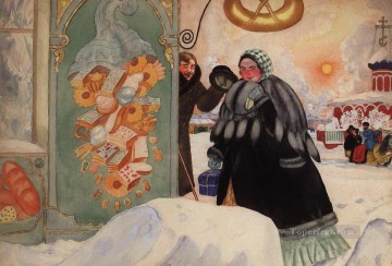 Boris Mikhailovich Kustodiev Painting - meeting on the corner 1920 Boris Mikhailovich Kustodiev